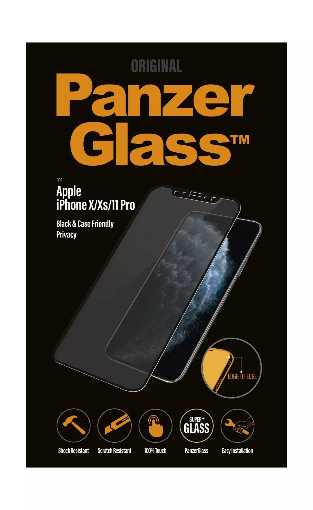 PanzerGlass - Apple iPhone X/Xs/11 Pro Case Friendly, Privacy Black